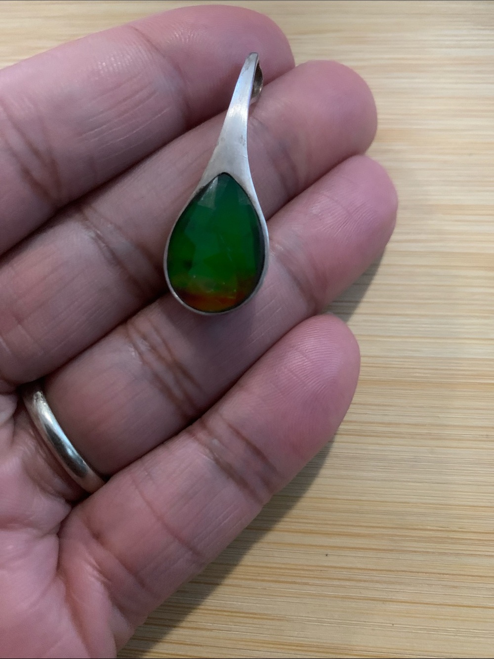 Vintage Korite Ammonite Sterling Teardrop Stone Pendant - Women's Jewelry